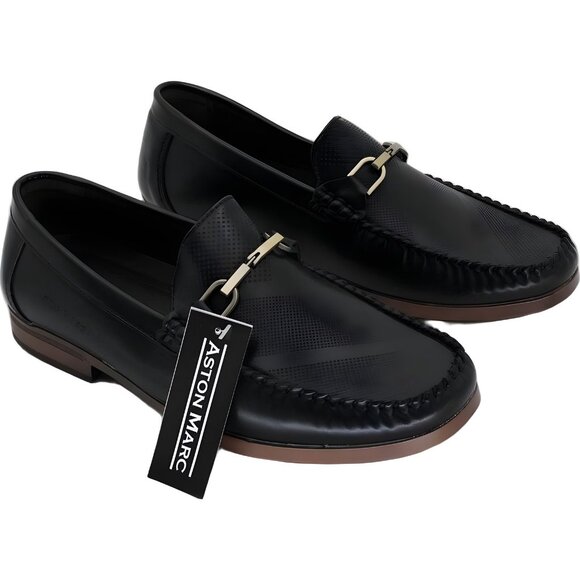 Aston Marc Perforated Buckle Loafers Black Slip-On Dress Shoes Mens US 11M - Picture 4 of 6
